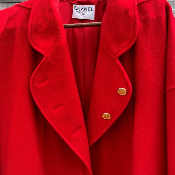 Chanel Women Cashmere/Silk Long Red Coat Coco Chanel Peacoat From France - Picture 14 of 14